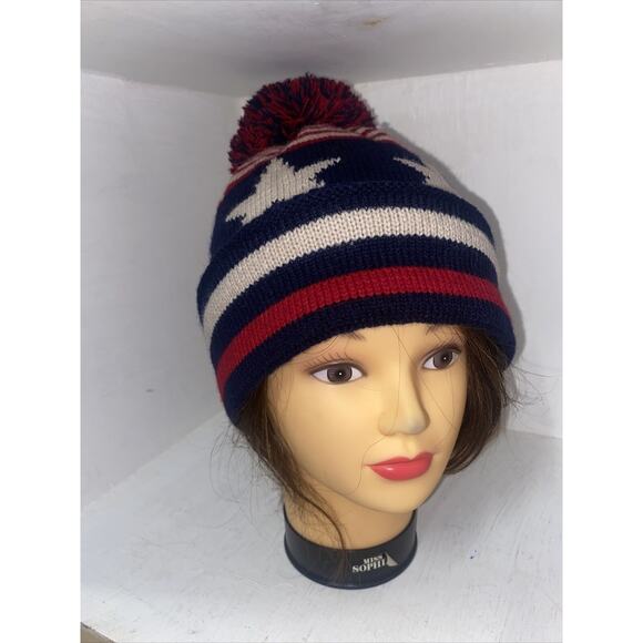 Pugs Flag Patriotic Cuffed Knit Beanie With Pom Hat Size One Size - Picture 4 of 7